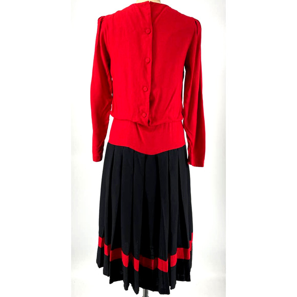 Diane Von Furstenberg Vintage Drop Waist Pleated Dress Red Black Size 8 - Picture 2 of 11